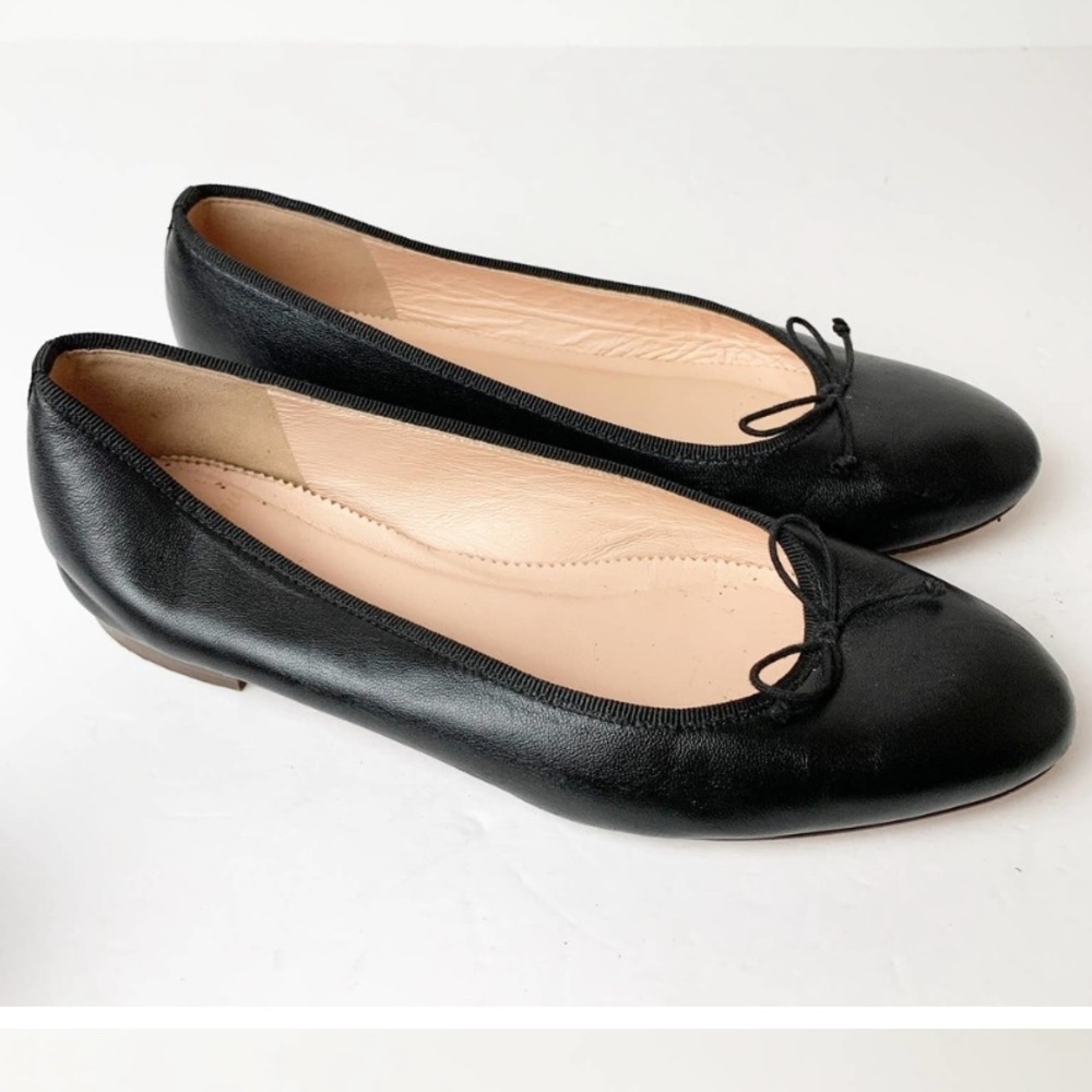 J.Crew Flat Leather Slip on Shoe Round Bow Black 7